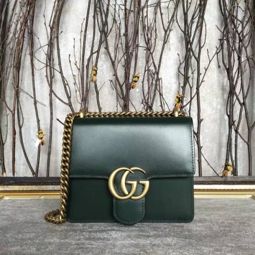 Geantă de umăr din piele Gucci GG Original Marmont 431384A Verde închis