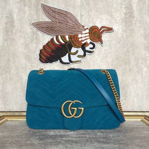Geantă de umăr Gucci GG Suede Leather 443496 Albastră