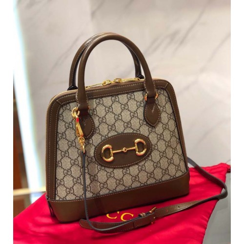 Geantă Gucci GG Supreme din pânză cu mâner superior 621220 maro