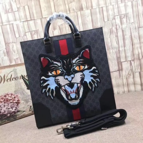 Geantă Gucci GG Supreme cu broderie Angry Cat 478326 Negru