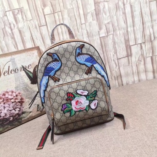 Rucsac Gucci GG Supreme Floare și pasăre 427042 maro