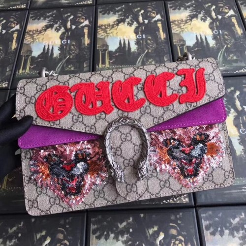 Geantă de umăr mică Gucci GG Supreme din pânză Dionysus 400249 violet