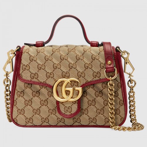 Geantă mini cu mâner superior Gucci GG Supreme din pânză 583571 roșie