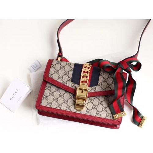 Geantă de umăr mică Gucci GG Supreme din pânză Sylvie 421882 Roșu