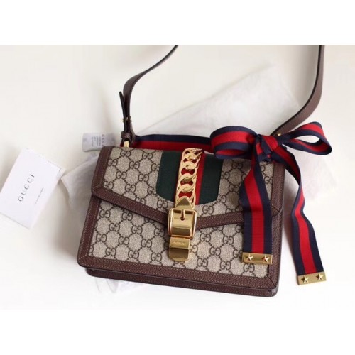 Geantă de umăr mică Gucci GG Supreme din pânză Sylvie 421882 maro