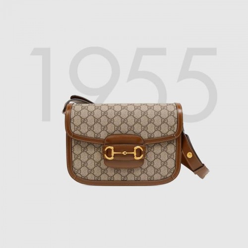 Geantă de umăr Gucci GG Supreme din pânză 602204 maro