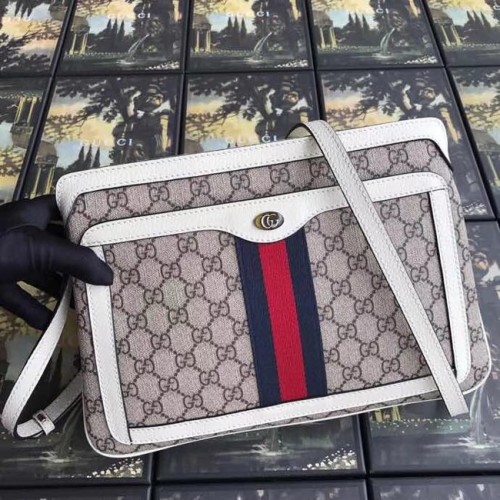Geantă de umăr medie Gucci GG Supreme 523354 albă
