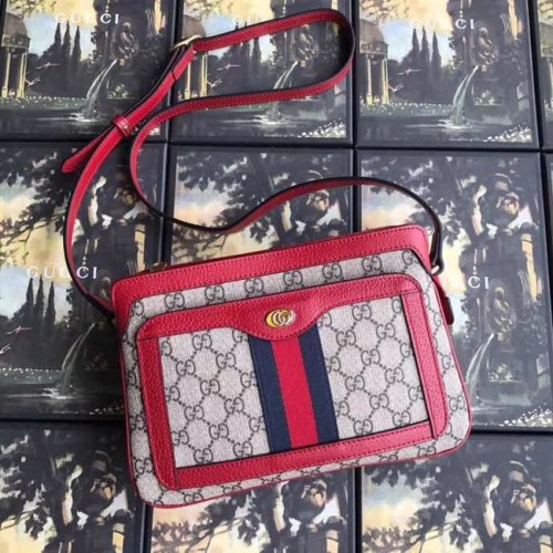 Geantă de umăr mică Gucci GG Supreme 523354 roșie