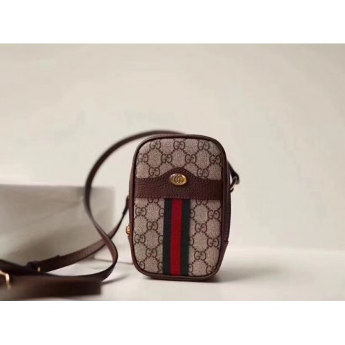 Geantă de umăr mini Gucci GG din pânză 546595 maro