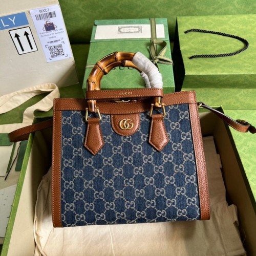 Geantă mini tote Gucci Diana din denim jacquard GG 655661 Albastră