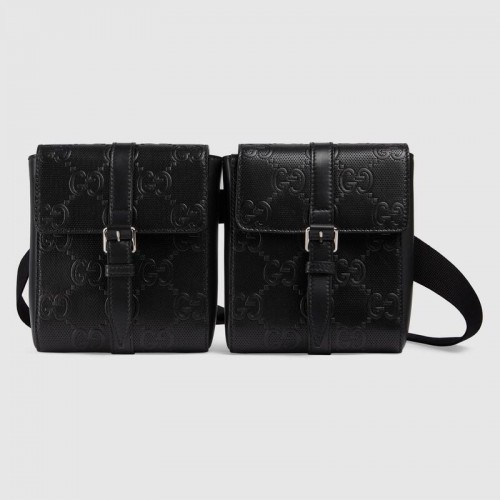 Geantă de mână Gucci cu model GG embosat 631339 neagră