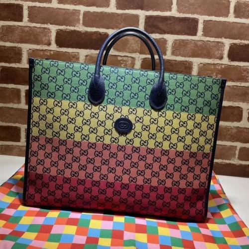 Geantă de cumpărături Gucci GG 659980 Verde, galben și roșu-pudră