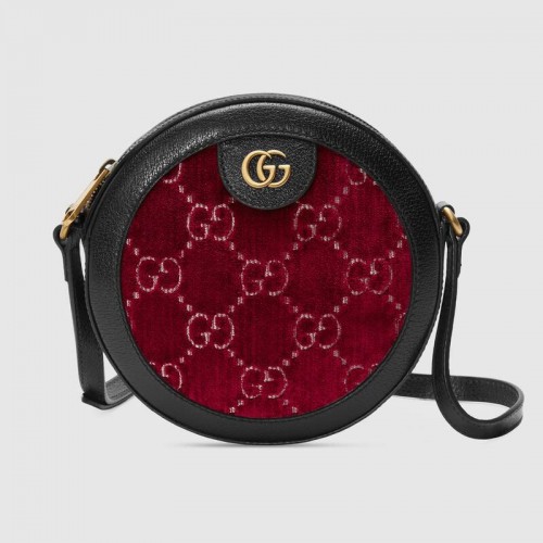 Geantă de umăr rotundă Gucci GG din catifea 574978