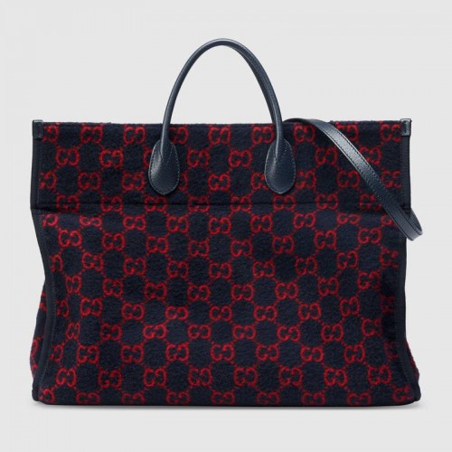Geantă de cumpărături Gucci GG din lână 598169 Albastră și roșie