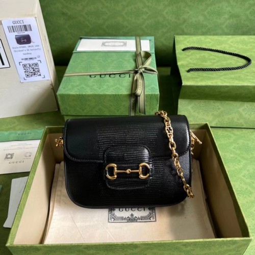 Geantă mini Gucci Horsebit 1955 șopârlă 675801 neagră