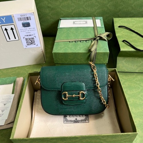 Geantă mini Gucci Horsebit 1955 cu șopârlă 675801 verde