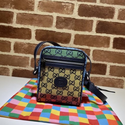 Geantă mini Gucci Horsebit 1955 658659 roșu, galben și verde-pudră