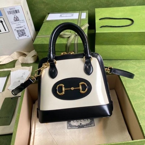 Geantă mini cu mâner superior Gucci Horsebit 1955 640716 alb-negru