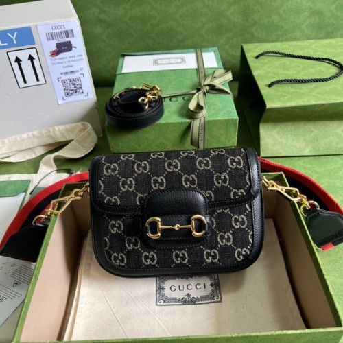 Geantă de umăr Gucci Horsebit 1955 658574 Negru