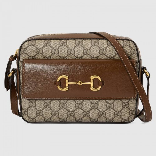 Geantă de umăr mică Gucci Horsebit 1955 din pânză GG Supreme 645454 maro