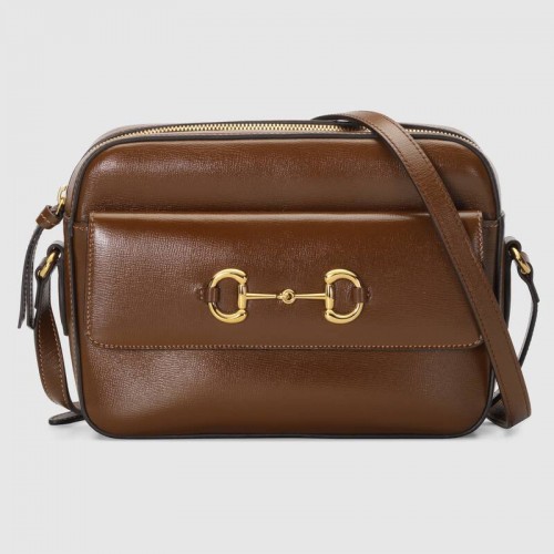 Geantă de umăr mică Gucci Horsebit 1955 645454 maro