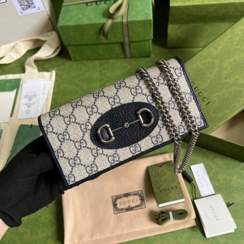 Portofel Gucci Horsebit 1955 cu lanț 621892 albastru