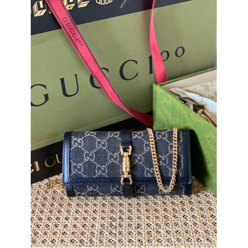 Portofel Gucci Jackie 1961 cu lanț GG 652681 albastru
