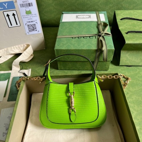 Geantă mini Gucci Jackie 1961 cu șopârlă 675799 Verde fluorescent