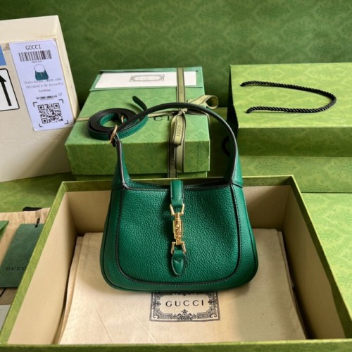 Geantă hobo mini Gucci Jackie 1961 din piele naturală cu aspect de grain 637091 Verde smarald