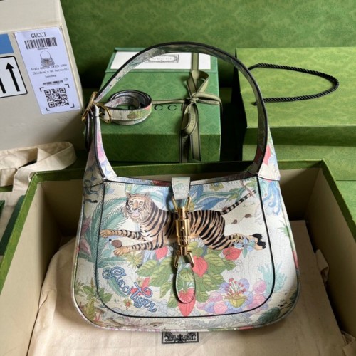 Geantă hobo Gucci Jackie 1961 mică cu imprimeu floral 636709 tigru