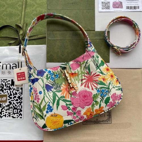 Geantă hobo Gucci Jackie 1961 mică cu imprimeu floral 636709 albă