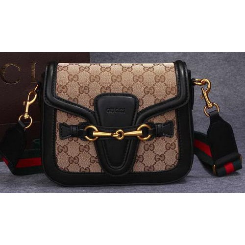 Geantă de umăr Gucci Lady Web Original GG Canvas 383848 Negru