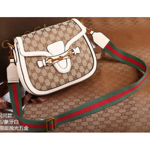 Geantă de umăr Gucci Lady Web Original GG Canvas 383848 Alb