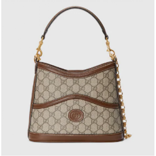 Geantă de umăr Gucci mare cu inel interlocking G 696011 maro