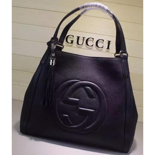 Geantă de umăr Gucci Soho medie din piele de vițel 282309 neagră