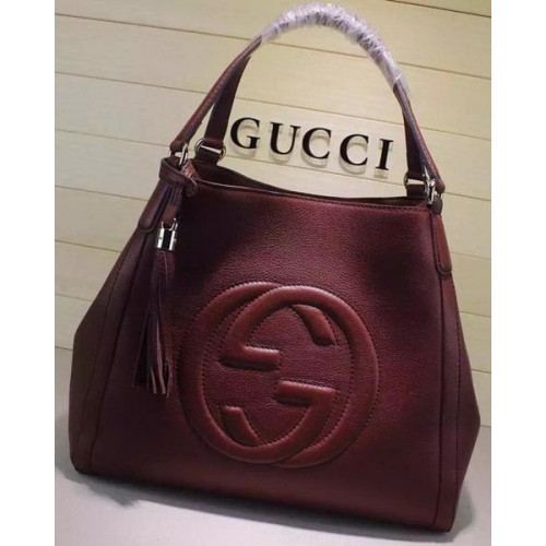 Geantă de umăr Gucci Soho medie din piele de vițel 282309 Vișinie
