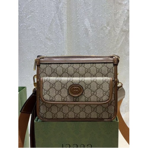 Geantă Gucci Messenger cu inel G Interlocking 674164 maro