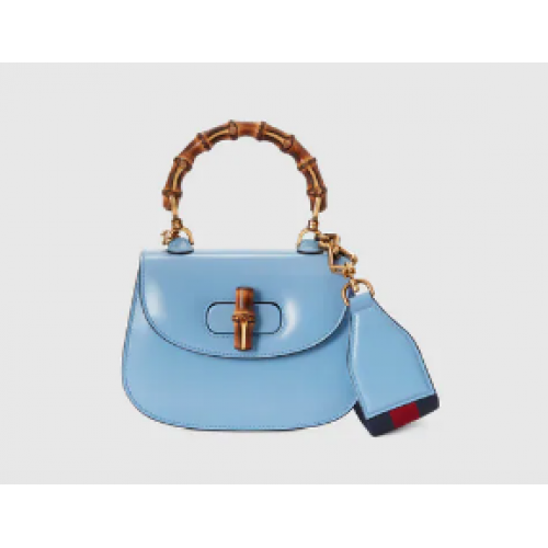 Geantă Gucci Mini cu mâner superior și bambus 686864 Albastră