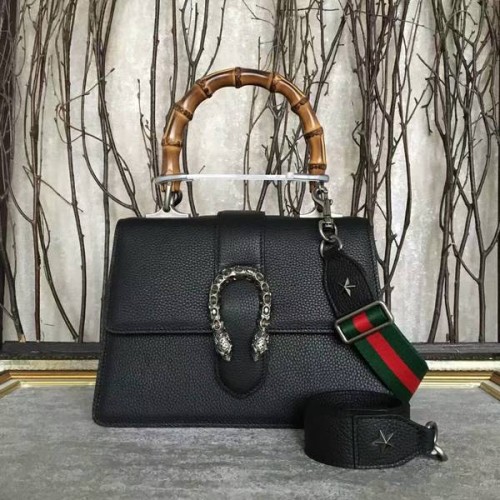 Geantă Gucci Now din piele cu model Bamboo Lichee și mâner superior 448075 Negru