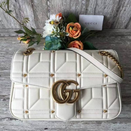 Geantă de umăr Gucci Now Marmont Mmatelasse 443496 Albă