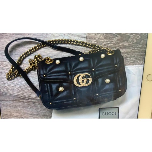 Geantă de umăr Gucci Now Marmont Mmatelasse 443497 Neagră