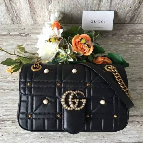 Geantă de umăr Gucci Now Marmont Mmatelasse 443497 Neagră
