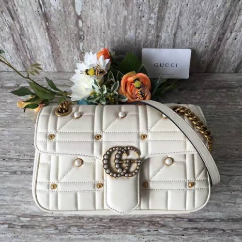 Geantă de umăr Gucci Now Marmont Mmatelasse 443497 Albă