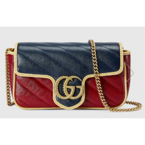 Geantă mini GG Marmont exclusivă online Gucci 574969 Albastră și roșu închis