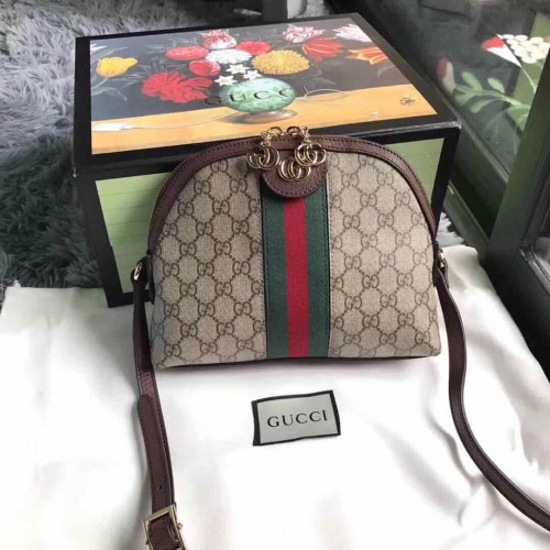 Geantă de umăr Gucci Ophidia din pânză 499621 maro