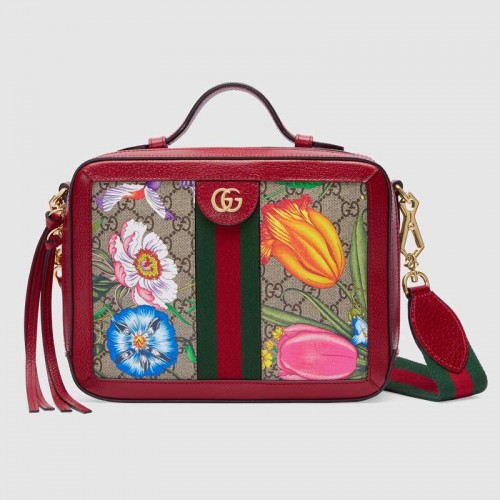Geantă de umăr mică Gucci Ophidia GG Flora 550622 roșie