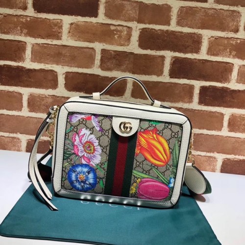 Geantă de umăr mică Gucci Ophidia GG Flora 550622 albă