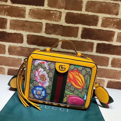 Geantă de umăr mică Gucci Ophidia GG Flora 550622 galbenă