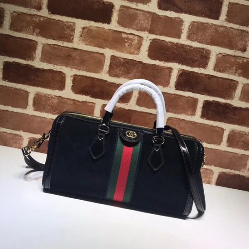 Geantă Gucci Ophidia medie cu mâner superior 524532 piele întoarsă neagră