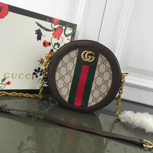Geantă de umăr rotundă Gucci Ophidia mini GG 171285 maro